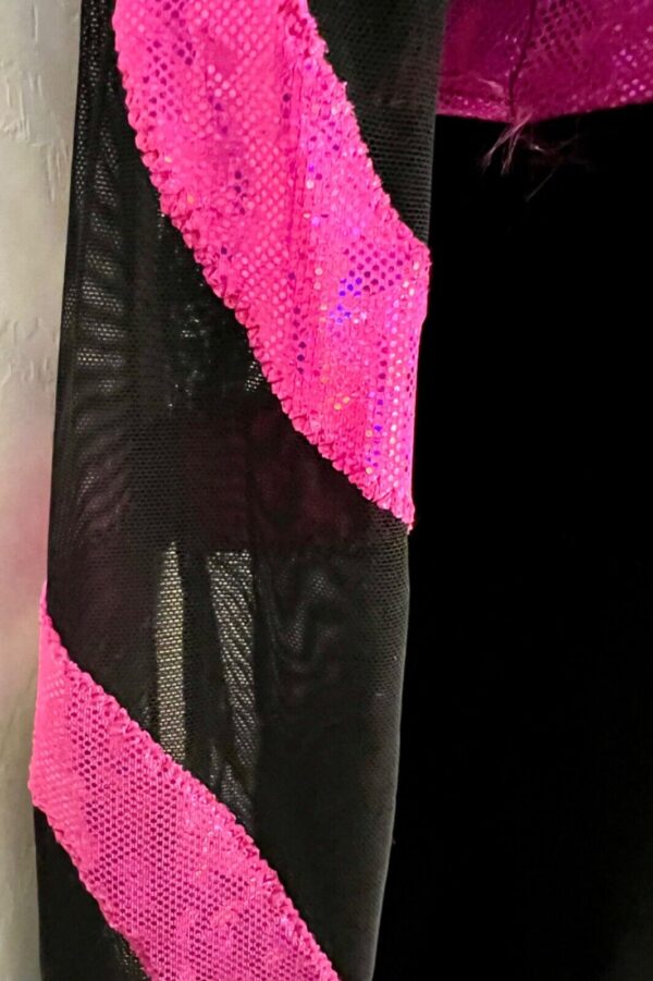 GK LgS BLACK VELVET MESH ADULT SMALL PINK FOIL GYMNASTICS DANCE LEOTARD Sz AS - Image 4