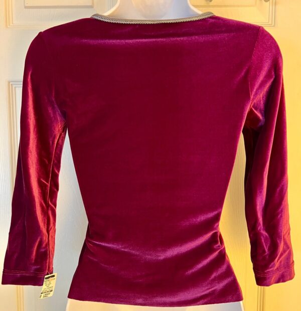 GK  PURPLE VELVET LADIES SMALL SILVER FOIL TRIM SKATE DANCE CASUAL CROP TOP Sz S - Image 5