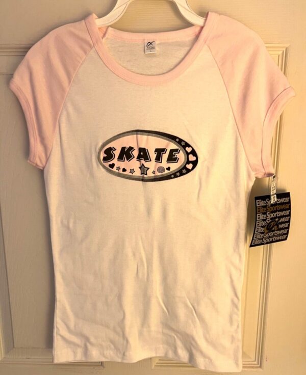 GK "SKATE" GRAPHIC ADULT LARGE COTTON WHITE T-SHIRT PINK CAP SLVS CASUAL SZ L - Image 7