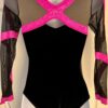 GK LgS BLACK VELVET MESH ADULT SMALL PINK FOIL GYMNASTICS DANCE LEOTARD Sz AS - Image 6