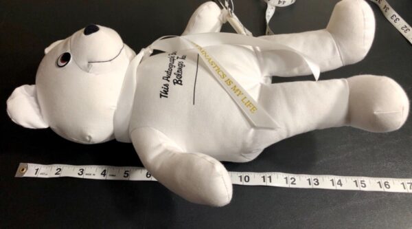 AUTOGRAPH PLUSH BEAR WHITE RIBBON â€œGYMNASTICS IS MY LIFEâ€ WITH PEN 16â€ LONG - Image 11