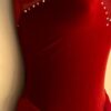 GK RED VELVET ICE FIGURE SKATE ADULT SMALL SLVLS ASYM MESH YOKE JA DRESS Sz AS - Image 3