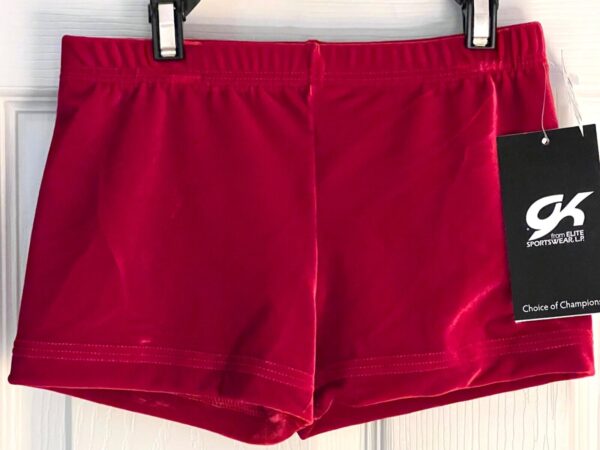 GK RED VELVET CHILD LARGE MICRO MINI DANCE CHEER GYM WORKOUT SHORTS Sz CL NWT!