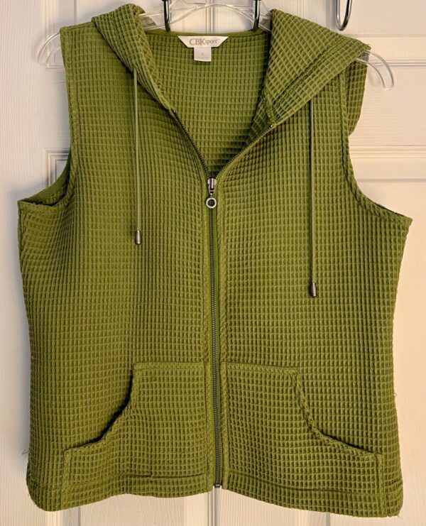 CBK SPORTS OUTDOOR VEST WOMENS SMALL SLVLS HOODIE GREEN WAFFLE KNIT Sz S EUC! - Image 5