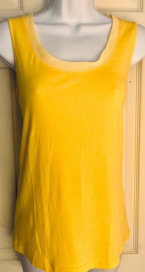 LAUREN Ralph Lauren WOMENS MEDIUM SLVLS YELLOW SHEER TRIM COTTON TOP Sz M EUC!