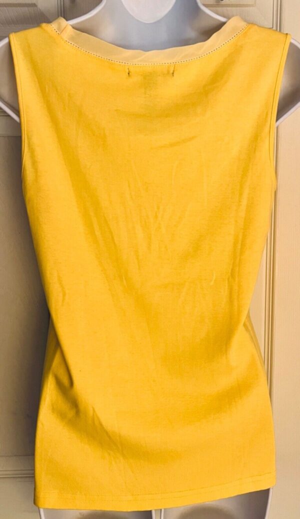 LAUREN Ralph Lauren WOMENS MEDIUM SLVLS YELLOW SHEER TRIM COTTON TOP Sz M EUC! - Image 4