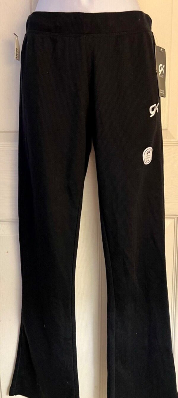 GK WARM UP JUNIOR SMALL BLACK COTTON/POLY GYM DANCE CHEER SPORT PANTS SZ J(2-4)