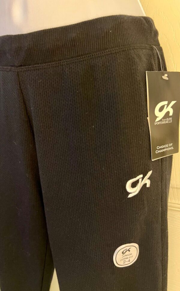 GK WARM UP JUNIOR SMALL BLACK COTTON/POLY GYM DANCE CHEER SPORT PANTS SZ J(2-4) - Image 3