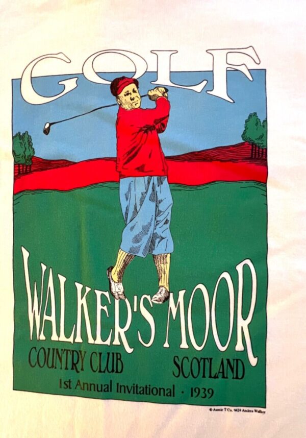 THE AUSSIE T CO GOLF 1939 SCOTLAND GRAPHIC ADULT MED SSLV WHITE COTTON T-SHIRT M