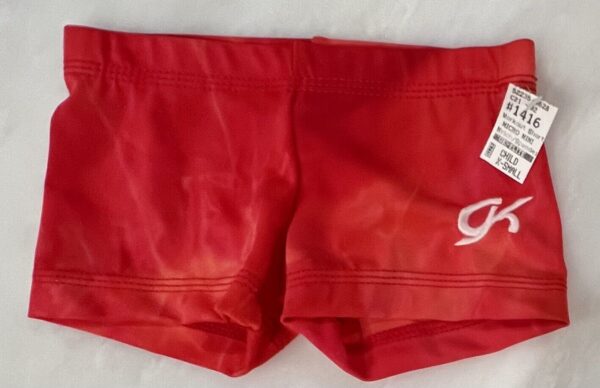 GK RED TIE-DYE CHILD X-SMALL MICRO MINI GYMNAST DANCE WORKOUT SHORTS Sz CXS NWT