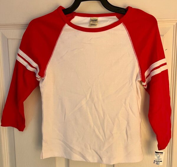 GK GYMNAST BASEBALL TEE CHILD SMALL RED & WHITE 3/4 RAGLAN SLV COTTON T-SHIRT S