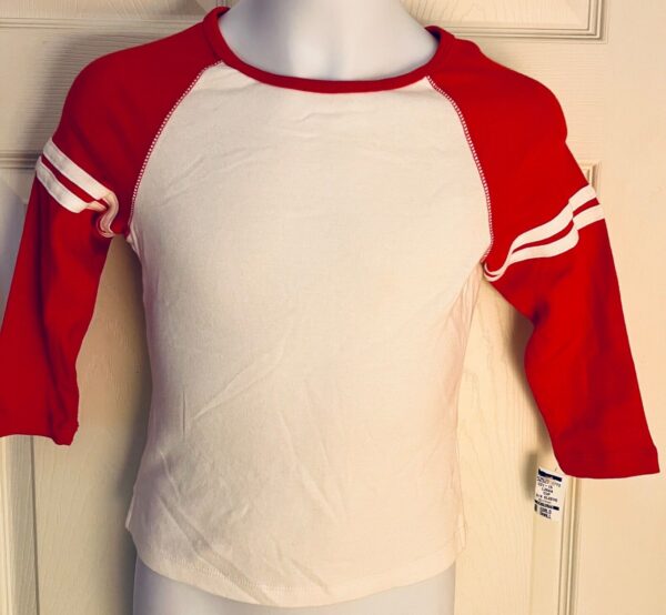 GK GYMNAST BASEBALL TEE CHILD SMALL RED & WHITE 3/4 RAGLAN SLV COTTON T-SHIRT S - Image 3