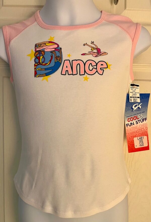 GK DANCE GRAPIC GIRLS SMALL RAGLAN CAP SLV WHITE PINK COTTON TOP Sz CS NWT!