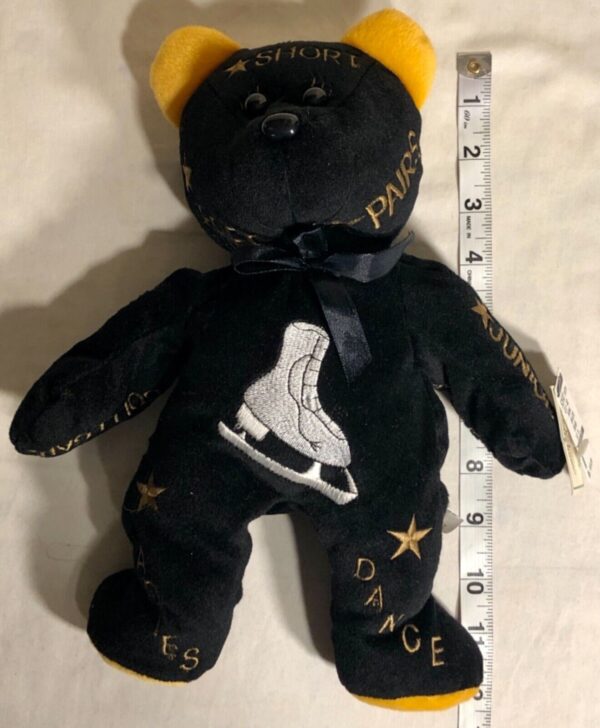 ICE FIGURE SKATE EMBROIDERED BLACK STUFFED 12â€ BEAR CUSTOM DESIGNED BY DONNA - Image 6
