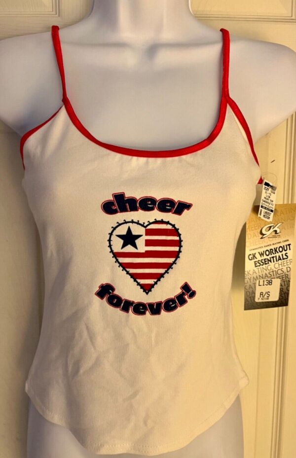 GK CAMISOLE PJ TOP LADIES MEDIUM FOREVER CHEER WHITE COTTON RED FOIL TRIM Sz AM