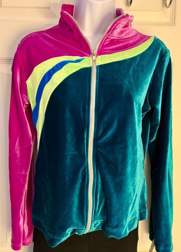 GK WARM UP JACKET ADULT SMALL PINK GREEN VELVET GYMNASTICS DANCE CHEER SKATE S