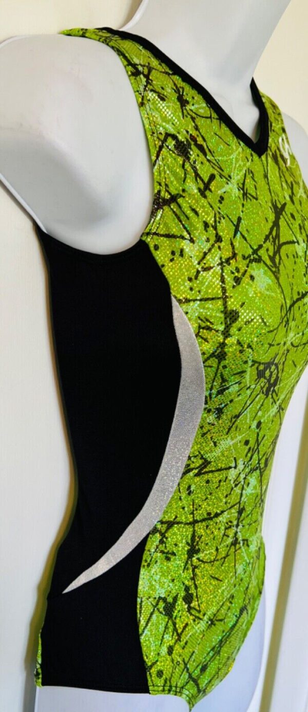 GK LIME CONFETTI ADULT X-SMALL WHITE SPARKLE BLACK GYMNASTICS DANCE LEOTARD AXS - Image 3