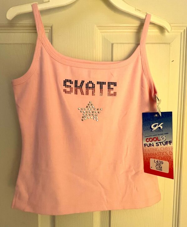 GK CAMISOLE TOP  CHILD MEDIUM PINK COTTON METAL JA â€œSKATEâ€ GRAPHICS SZ M NWT! - Image 2