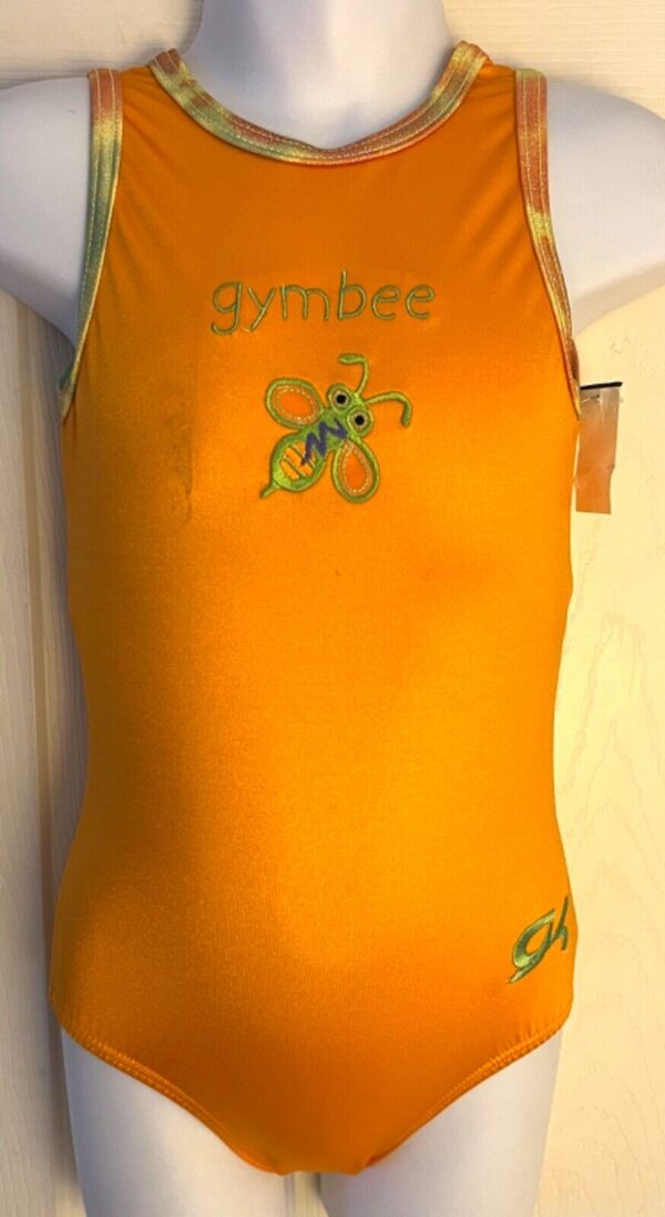 GK "GYMBEE" CHILD X-SMALL ORANGE FOIL TRIM BEE GYMNASTICS DANCE TANK LEOTARD XS