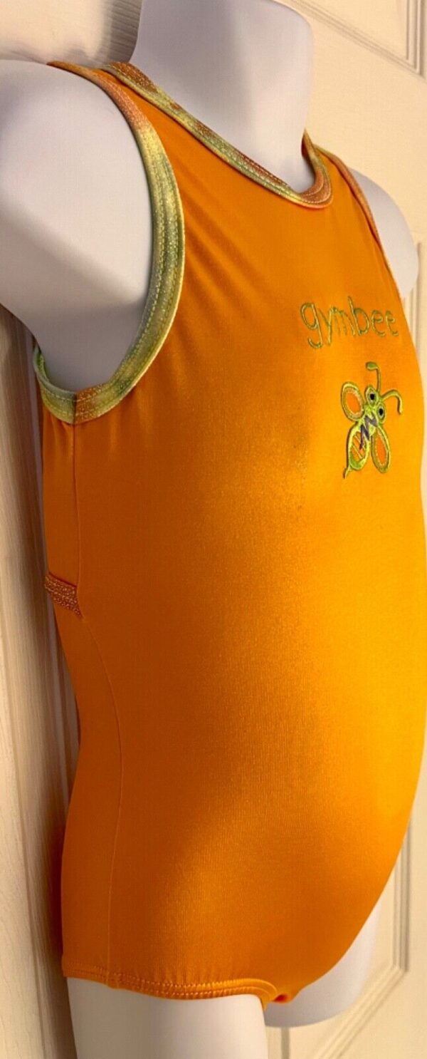 GK "GYMBEE" CHILD X-SMALL ORANGE FOIL TRIM BEE GYMNASTICS DANCE TANK LEOTARD XS - Image 4