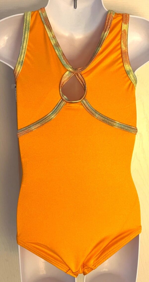 GK "GYMBEE" CHILD X-SMALL ORANGE FOIL TRIM BEE GYMNASTICS DANCE TANK LEOTARD XS - Image 8