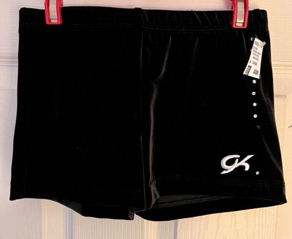 GK DANCE MICRO MINI WORKOUT SHORTS ADULT MEDIUM BLACK VELVET SWAR CRYSTALS SZ M - Image 6