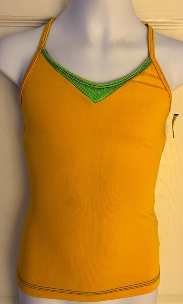 GK DANCE CHILD MEDIUM GOLD GREEN FOIL DRY TECH CAMISOLE ATHLETIC TOP  SZ M NWT!