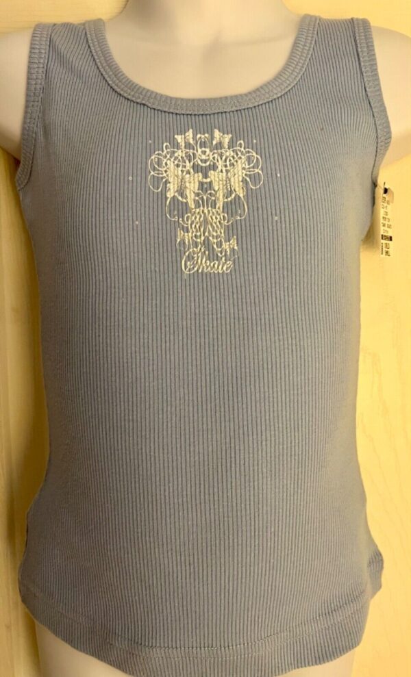 GK SKATE TANK TOP GIRLS SMALL BLUE RIBBED COTTON SILVER CREST GRAPHIC Sz CS NWT!