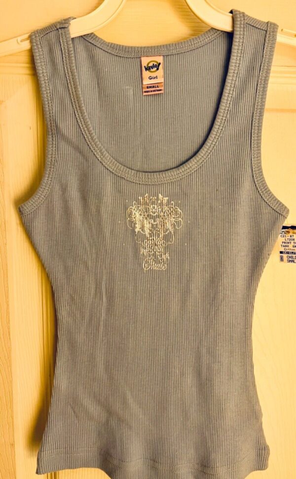 GK SKATE TANK TOP GIRLS SMALL BLUE RIBBED COTTON SILVER CREST GRAPHIC Sz CS NWT! - Image 6