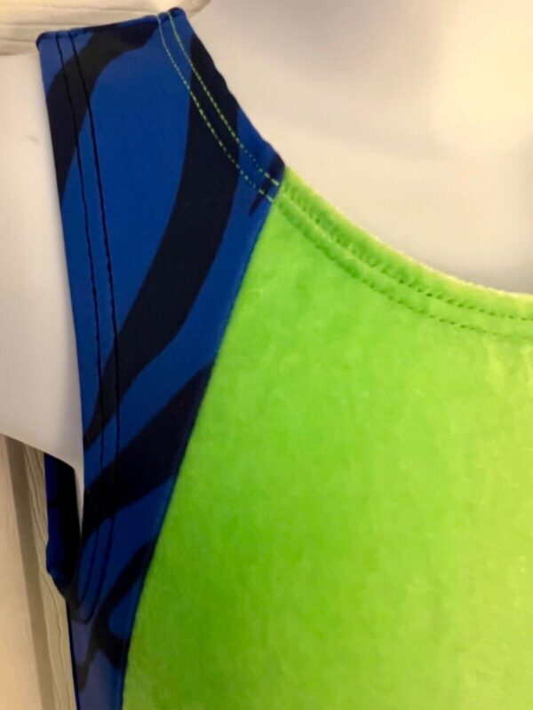 GK GREEN CHILD X-SMALL GREEN VELVET BLUE BLACK GYMNASTICS DANCE TANK LEOTARD XS - Image 3