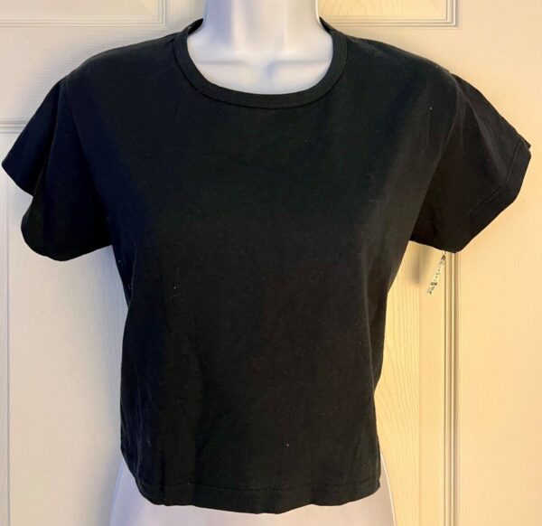 Anvil Pre-Shrunk Ladies Small Blank Black Cotton Crop Top T-shirt SZ S NWT!