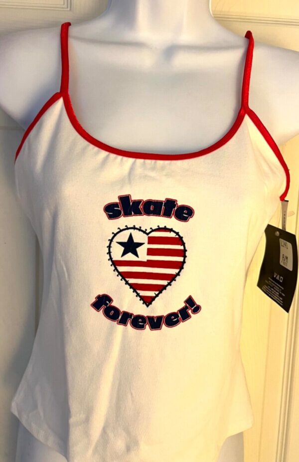 GK CAMISOLE PJ TOP ADULT MEDIUM FOREVER SKATE WHITE COTTON RED FOIL TRIM SZ M