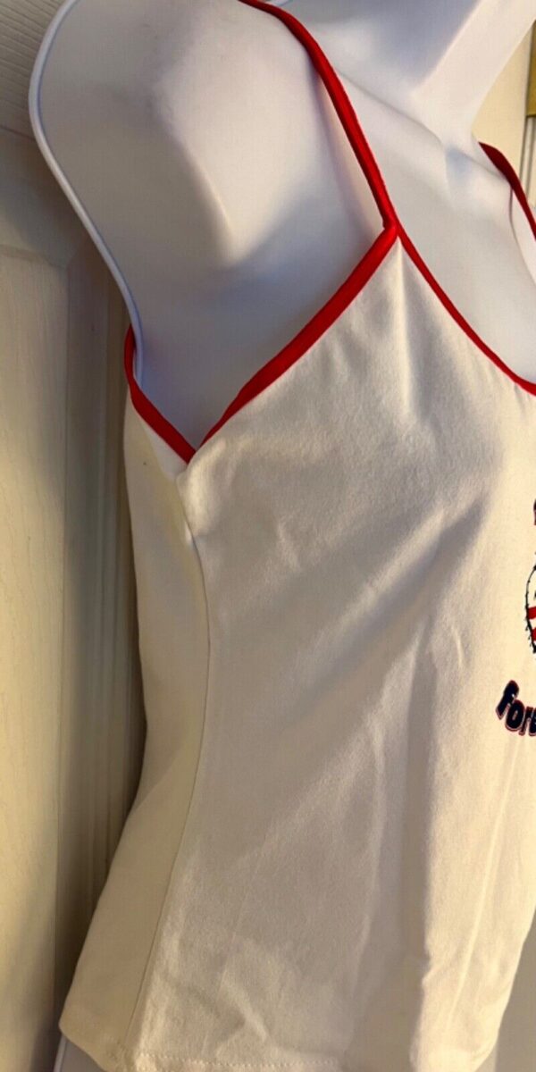 GK CAMISOLE PJ TOP ADULT MEDIUM FOREVER SKATE WHITE COTTON RED FOIL TRIM SZ M - Image 3