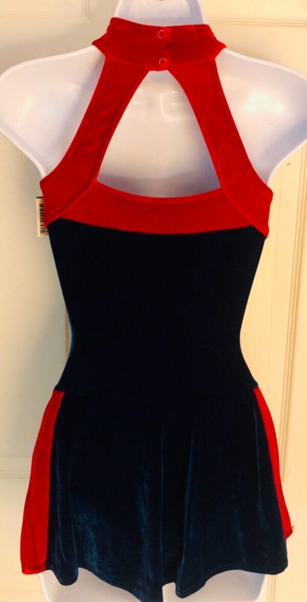 GK ICE FIGURE SKATE LADIES SMALL RED BLUE VELVET TURTLENECK HALTER DRESS Sz AS - Image 9