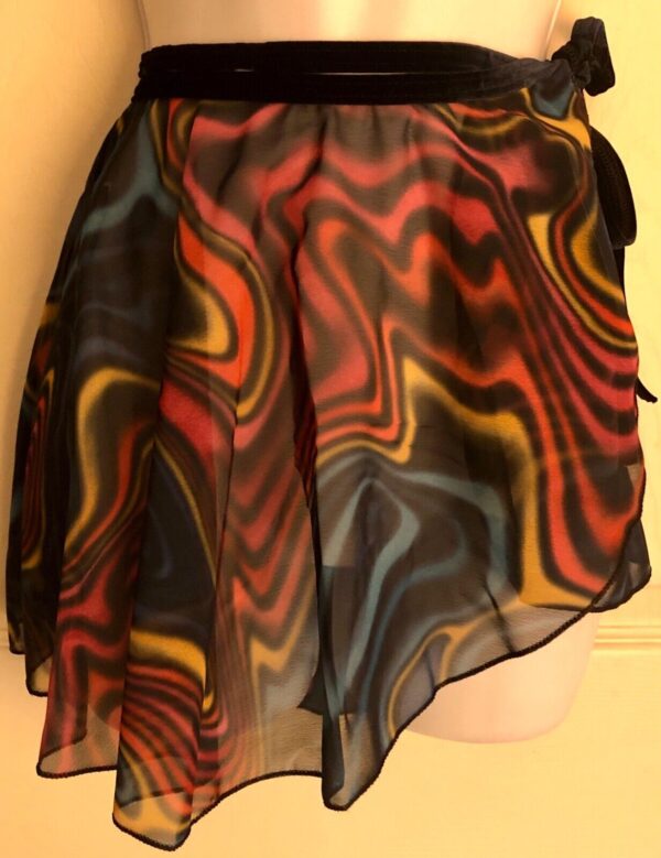 GK DANCE BALLET WRAP SKIRT CHILD SMALL WAVE PATTERN BLACK VELVET TIE Sz CS NWT!