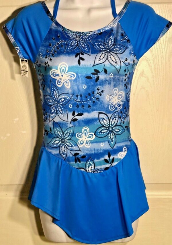 GK ICE FIGURE SKATE DRESS ADULT SMALL CAP SLV MATTE TRICOT PRINT T-SHIRT AS NWT!