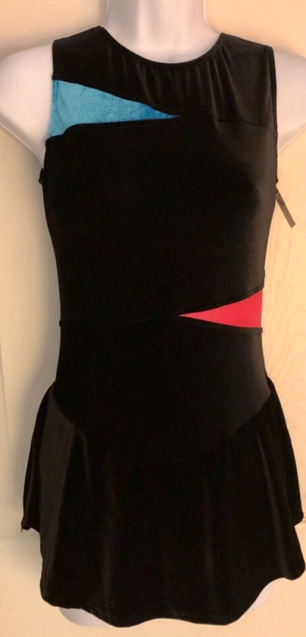 GK ICE FIGURE SKATE BLACK VELVET ADULT SMALL SLVLS GEO INSERTS TANK DRESS Sz AS