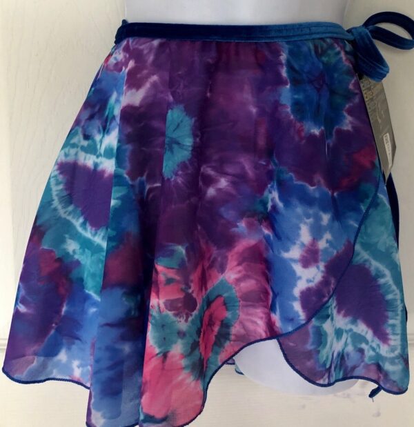 GK DANCE BALLET WRAP SKIRT CHILD LARGE TYE-DYE CHIFFON BLUE VELVET TIE CL NWT!