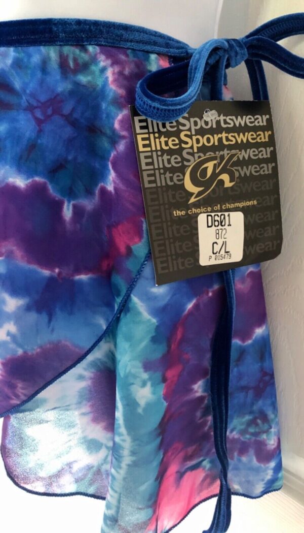 GK DANCE BALLET WRAP SKIRT CHILD LARGE TYE-DYE CHIFFON BLUE VELVET TIE CL NWT! - Image 3