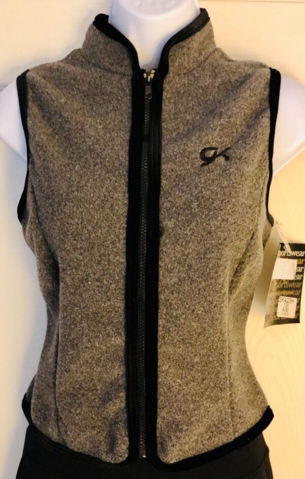 GK GRAY VEST ADULT MEDIUM POLYESTER FLEECE VELVET TRIM FRONT ZIP SKATE GYM AM