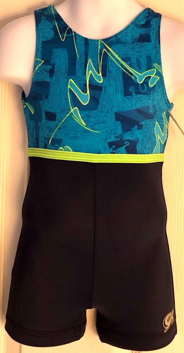 GK ELITE TANK CHILD TODDLER BLUE LIME PRINT GYMNASTICS DANCE BIKETARD TD NWT!