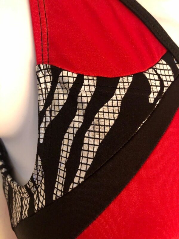 GK RED ZEBRA ADULT X-SMALL RED N/S ICED ZEBRA FOIL GYMNASTS DANCE LEOTARD Sz AXS - Image 2