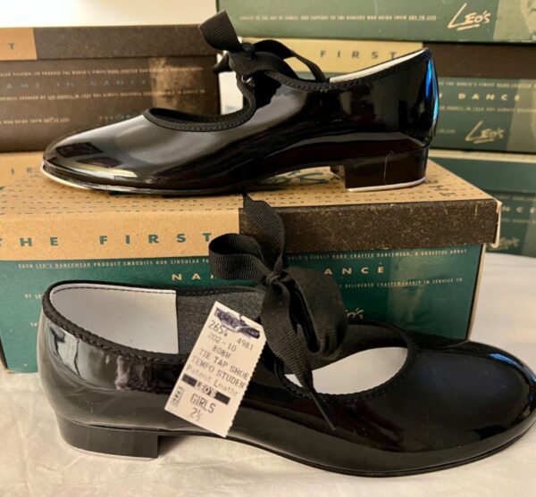 LEOâ€™S TIE TAP SHOE GIRLS 2.5 TEMPO STUDENT BLACK PATENT LEATHER #808W Sz 2.5 NIB