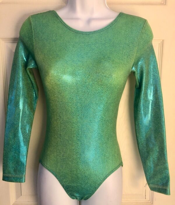 GK LONG SLEEVE LADIES SMALL CLASSIC GREEN SPARKLE GYMNASTICS DANCE LEOTARD Sz AS