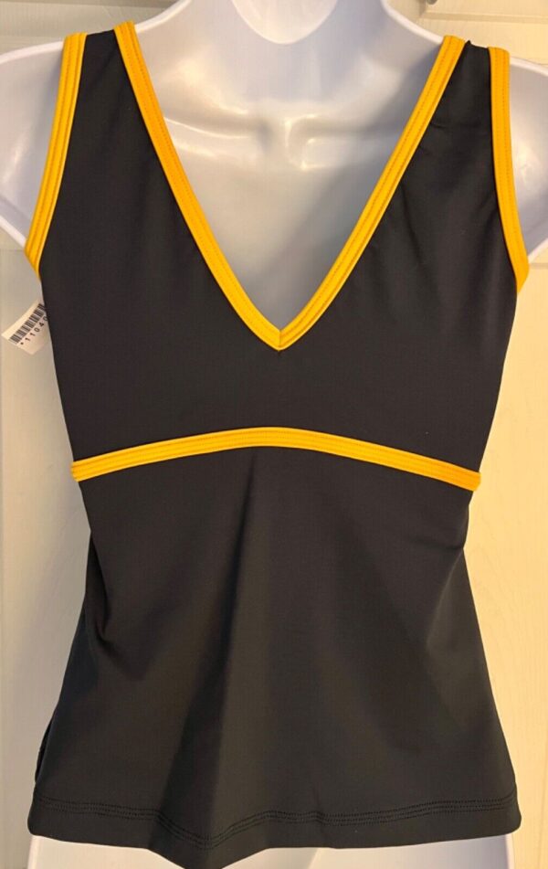 GK DANCE CHEER LADIES SMALL NAVY YELLOW DRY TECH V-NECK PERFORM TOP Sz AS NWT! - Image 5