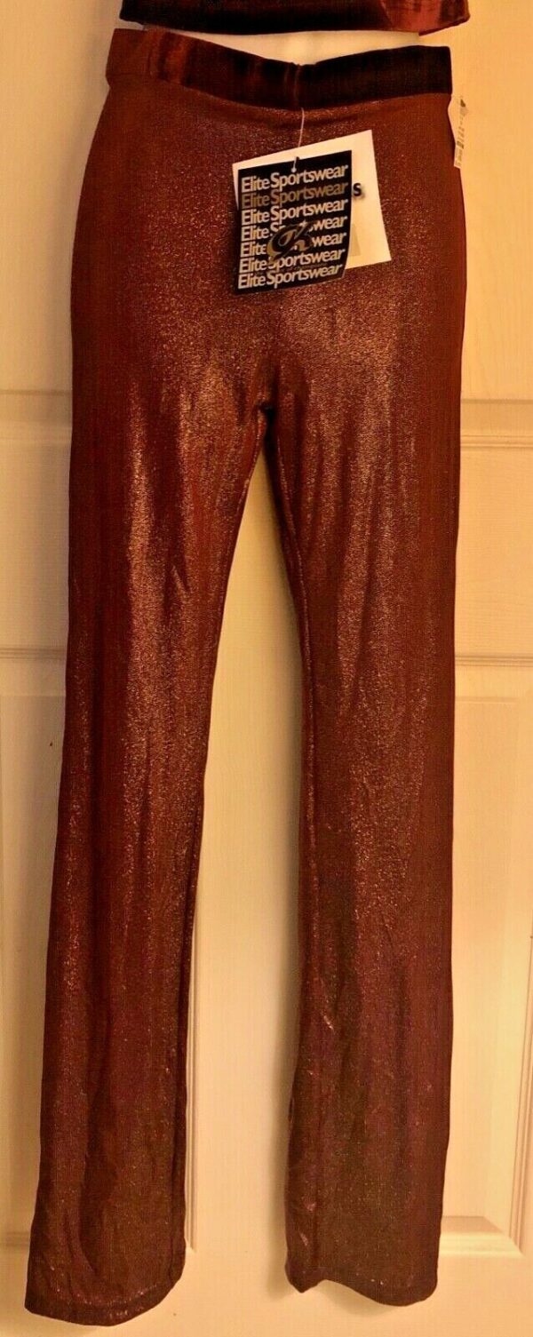 GK DANCE JAZZ LADIES MEDIUM WINE TWILIGHT FOIL WINE VELVET WAISTBAND PANTS SZ M - Image 2