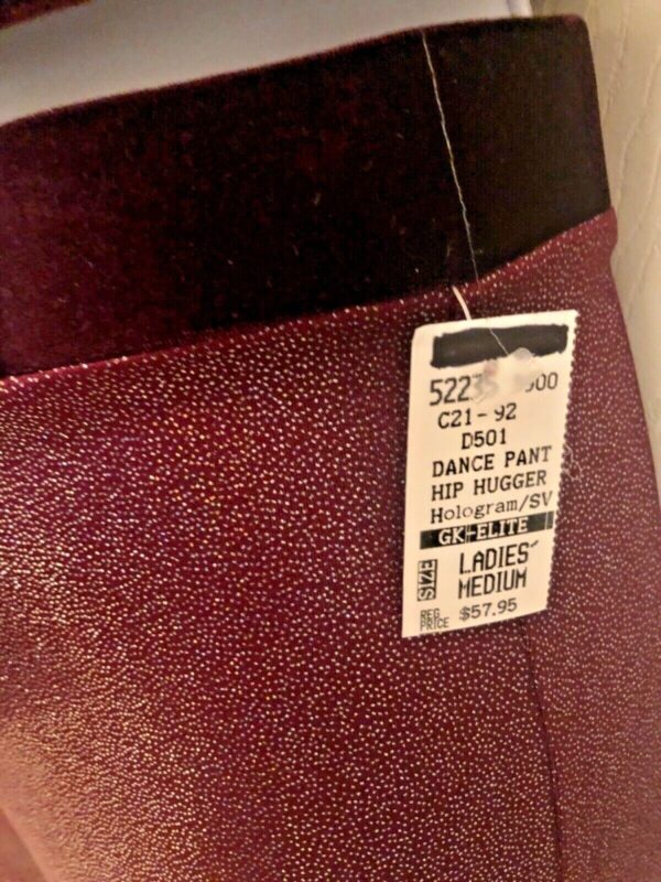 GK DANCE JAZZ LADIES MEDIUM WINE TWILIGHT FOIL WINE VELVET WAISTBAND PANTS SZ M - Image 4