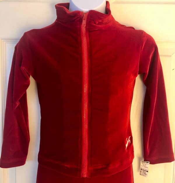 GK WARM UP JACKET GIRLS X-SMALL RED VELVET ZIP FRONT GYM SKATE DANCE CHEER CXS