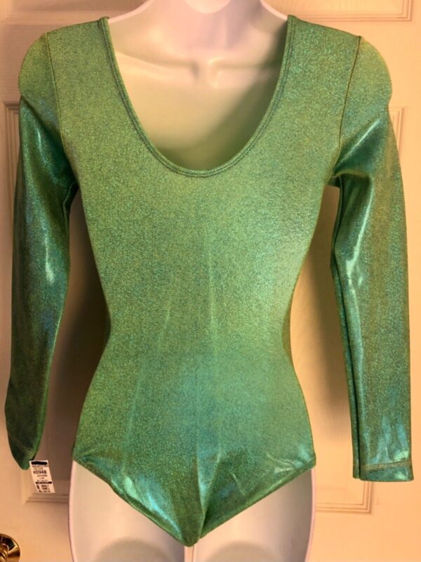 GK LONG SLEEVE LADIES SMALL CLASSIC GREEN SPARKLE GYMNASTICS DANCE LEOTARD Sz AS - Image 5