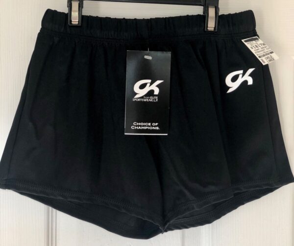 GK BOYS LARGE BLACK GYMNASTIC RUNNING COMPETITION STRAIGHT CUT SHORTS Sz CL NWT!